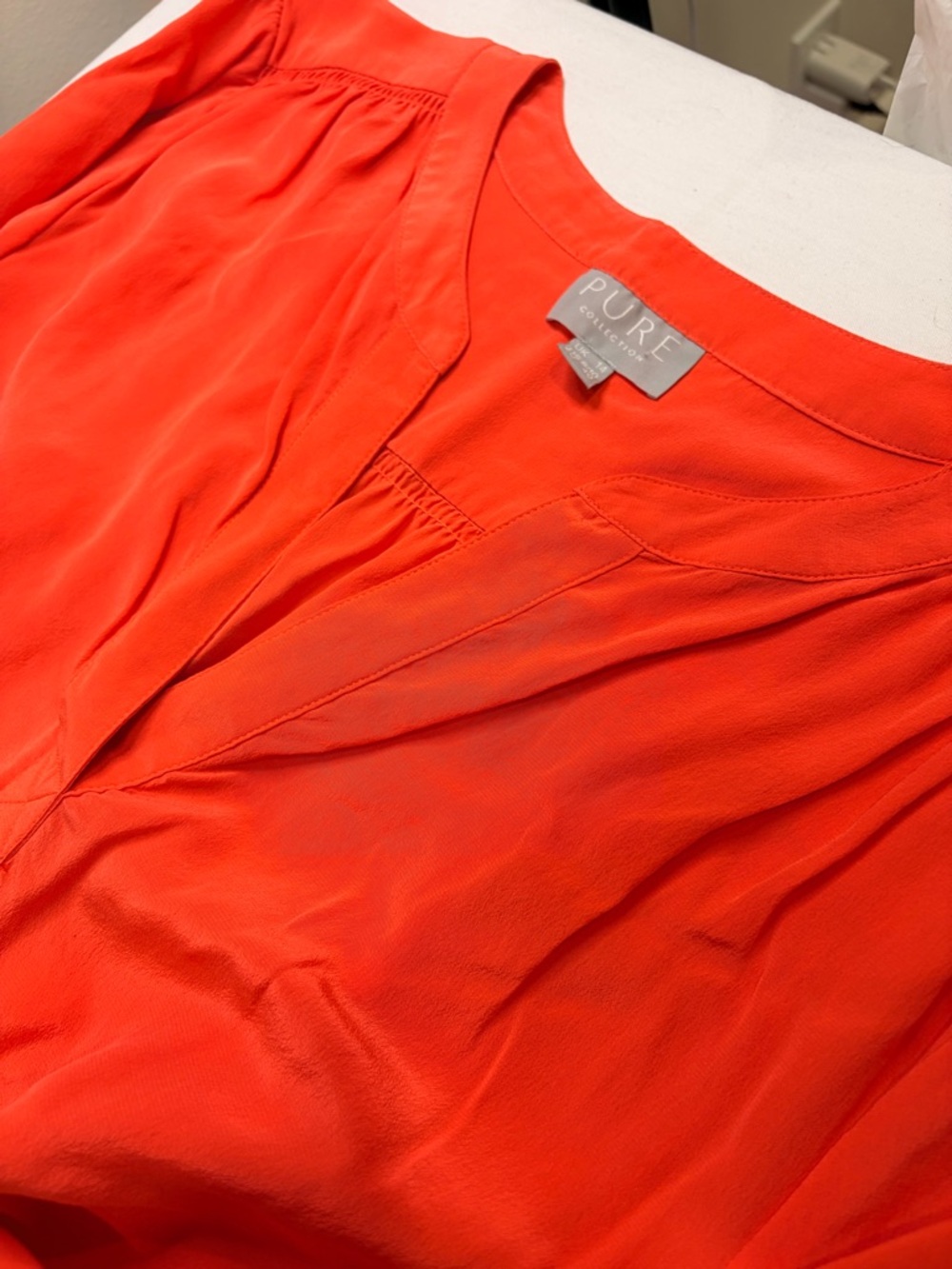 Pure Collection Coral-Red v neck Top 100% silk office formal long sleeve blouse